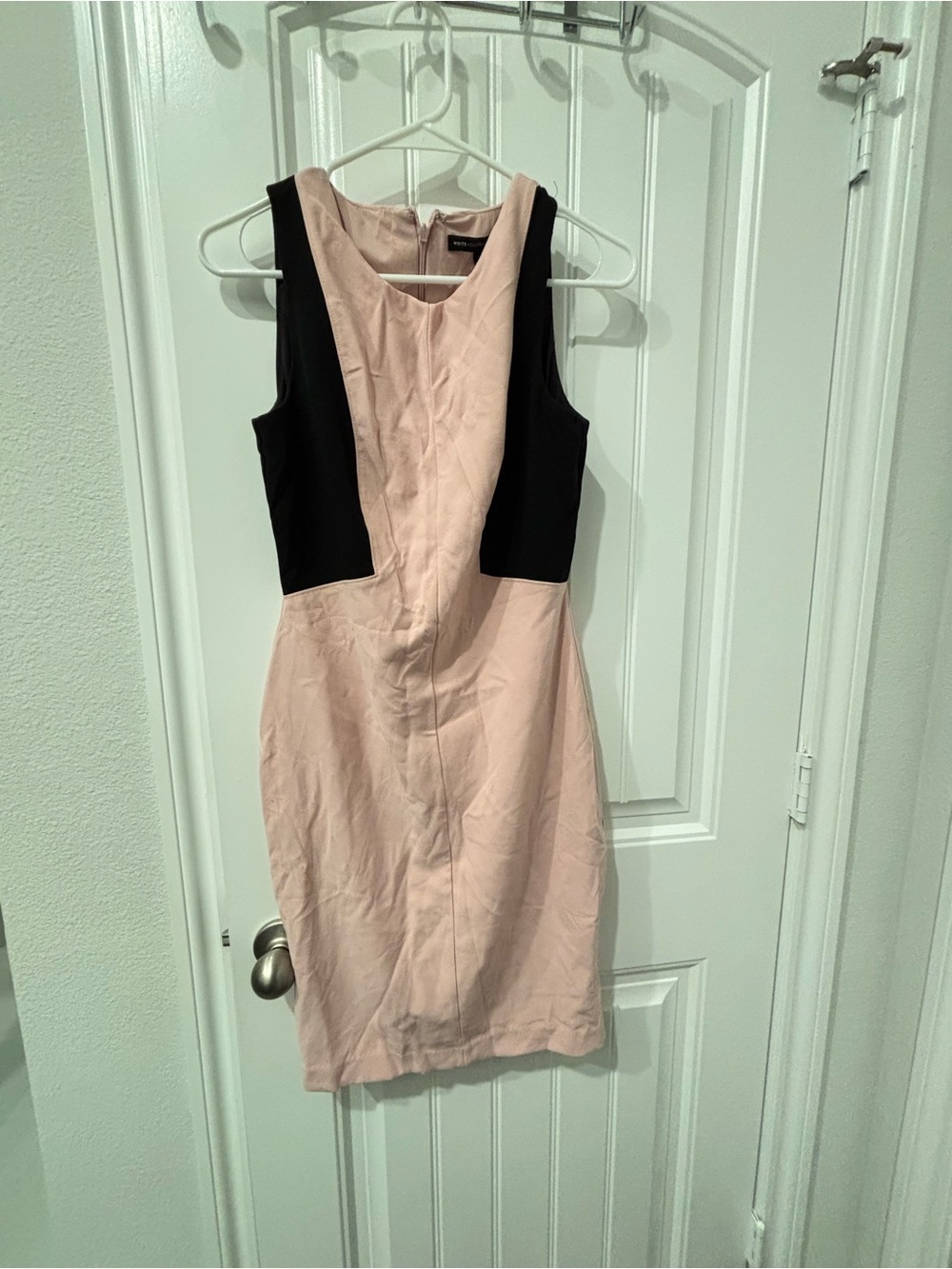 White House Black Market Pink and Black Colorblock Midi Sheath Dress